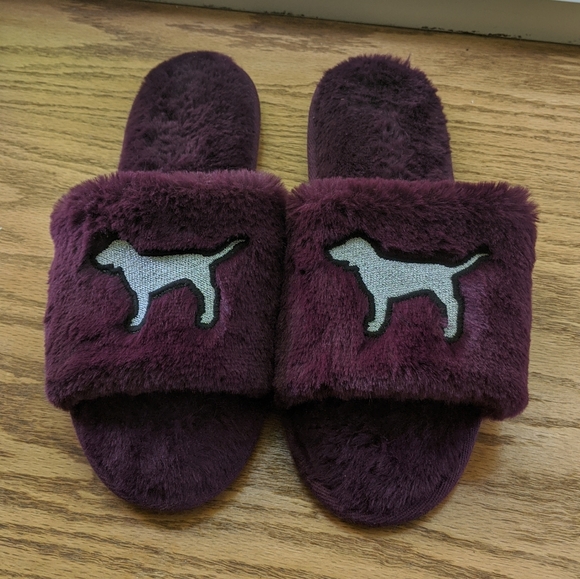 PINK Victoria's Secret Shoes - Pink Victorian slippers marooned with a silver dog